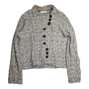 Vtg 1990s Willow Ivory Black Textured Cotton Offset Button Blazer Jacket XL